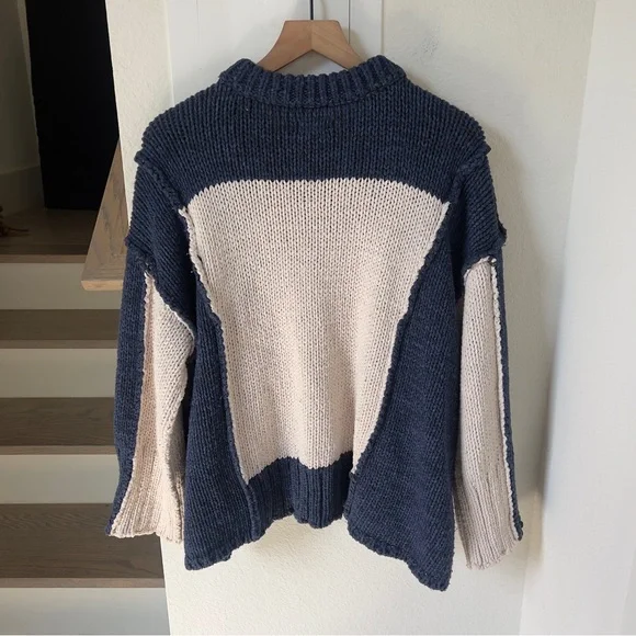 Anthropologie Pilcro Chunky Crew-Neck Sweater in Navy Blue / White - Picture 5 of 6